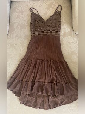 Love Tree Brown Smocked Ruffle Maxi Dress
